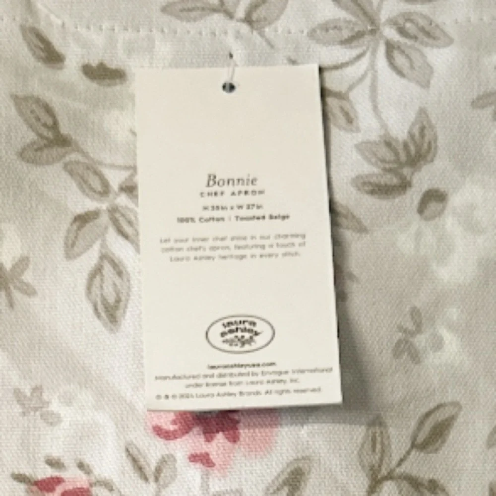 NEW Laura Ashley FLORAL BONNIE Toasted Beige Chef’s Kitchen Apron with Pockets